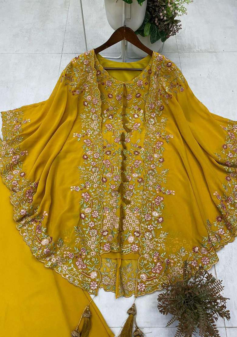 Yellow Embroidery Georgette Salwar Kameez - Indya