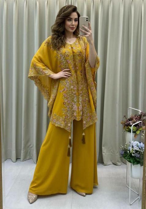 Yellow Embroidery Georgette Salwar Kameez — view on Indya