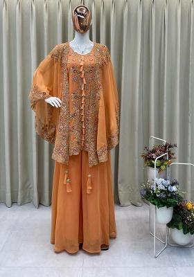Peach Embroidery Georgette Salwar Kameez