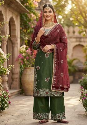 Green Embroidery Silk Salwar Kameez