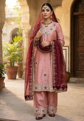Pink Embroidery Silk Salwar Kameez