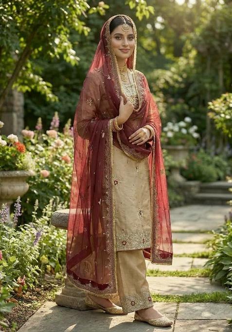 Brown Embroidery Silk Salwar Kameez — view on Indya