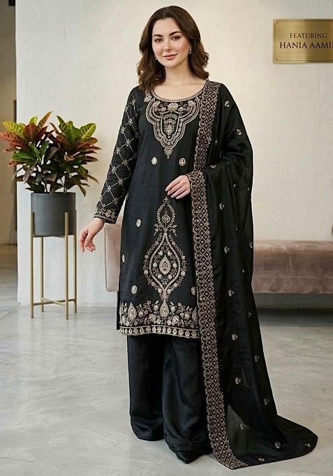 Black Embroidery Silk Salwar Kameez
