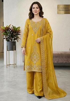 Yellow Embroidery Silk Salwar Kameez