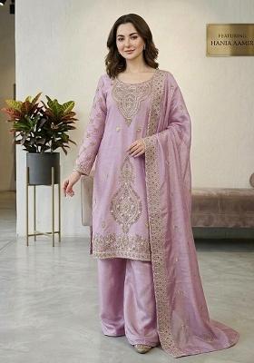 Lavender Embroidery Silk Salwar Kameez