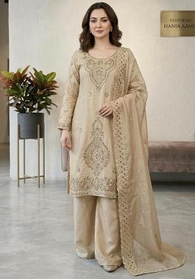 Brown Embroidery Silk Salwar Kameez