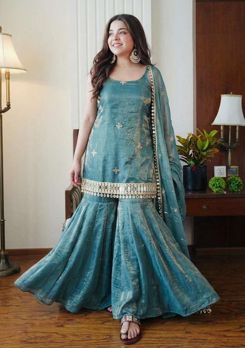Blue Embroidery Silk Blend Salwar Kameez - Indya