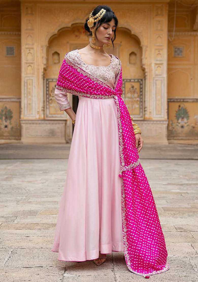 Pink Embroidery Silk Salwar Kameez - Indya