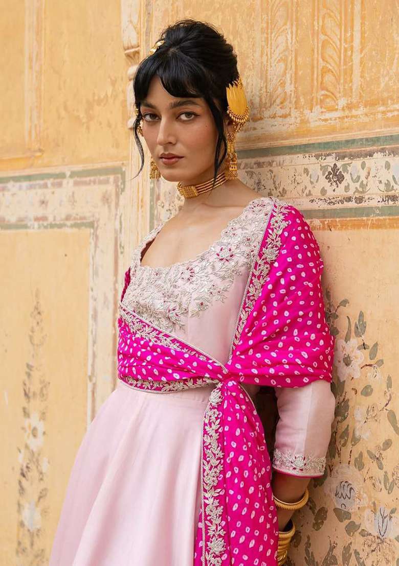 Pink Embroidery Silk Salwar Kameez - Indya