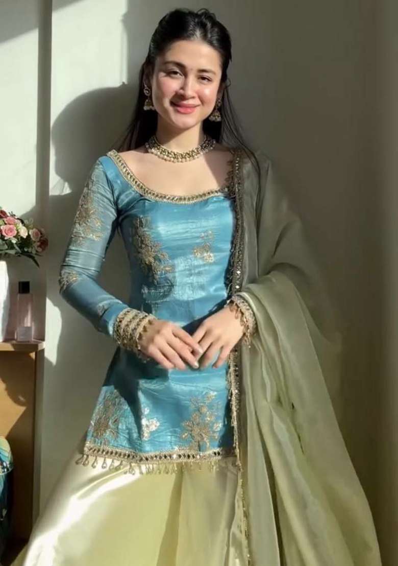 Blue Embroidery Silk Blend Salwar Kameez - Indya
