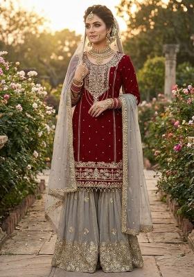 Red Embroidery Georgette Salwar Kameez