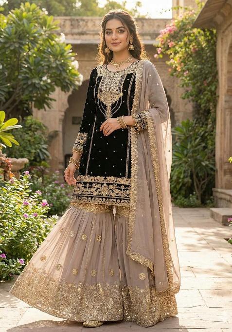 Black Embroidery Georgette Salwar Kameez