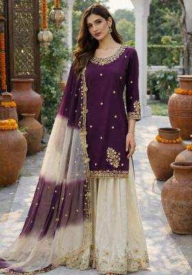 Purple Embroidery Crepe Salwar Kameez