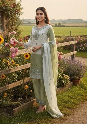 Green Embroidery Silk Salwar Kameez