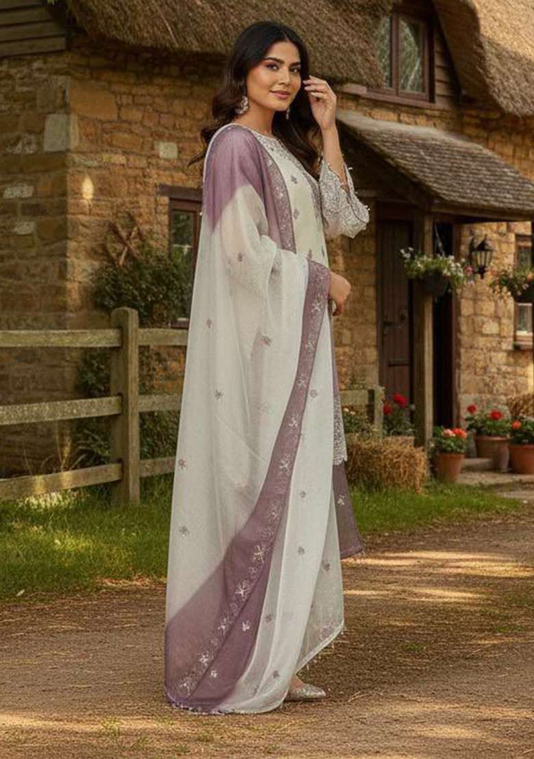 Purple Embroidery Silk Blend Salwar Kameez - Indya
