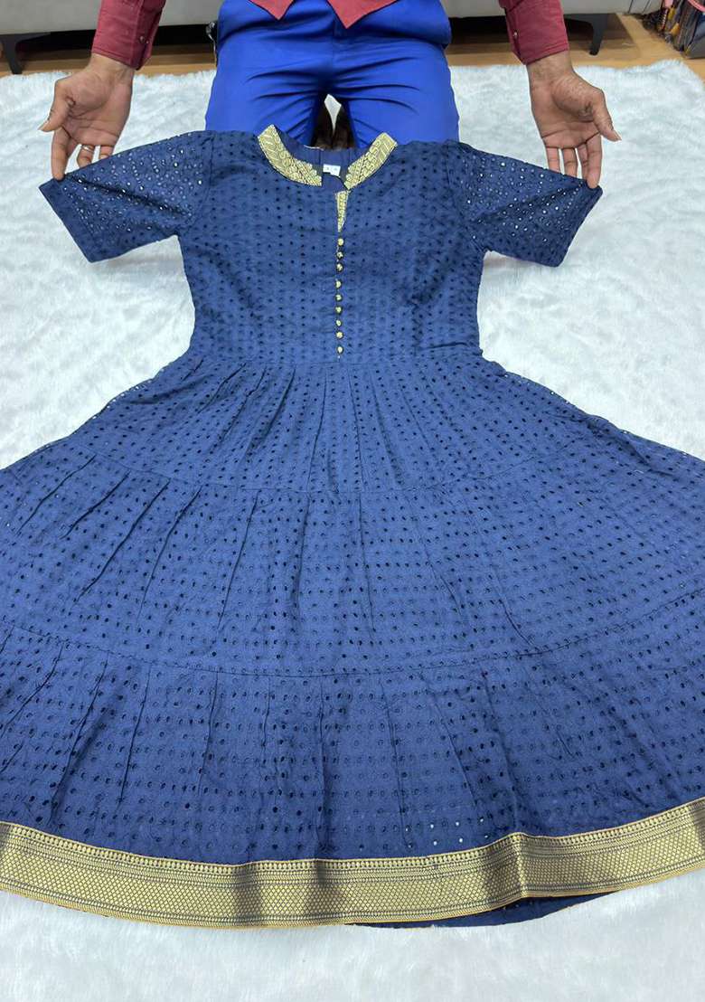 Blue Embroidery Hakoba Kurti Set - Indya