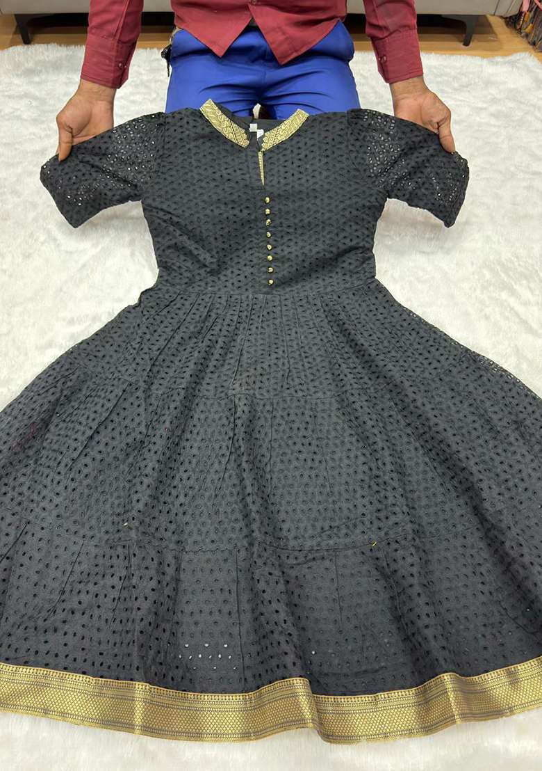 Black Embroidery Hakoba Kurti Set - Indya