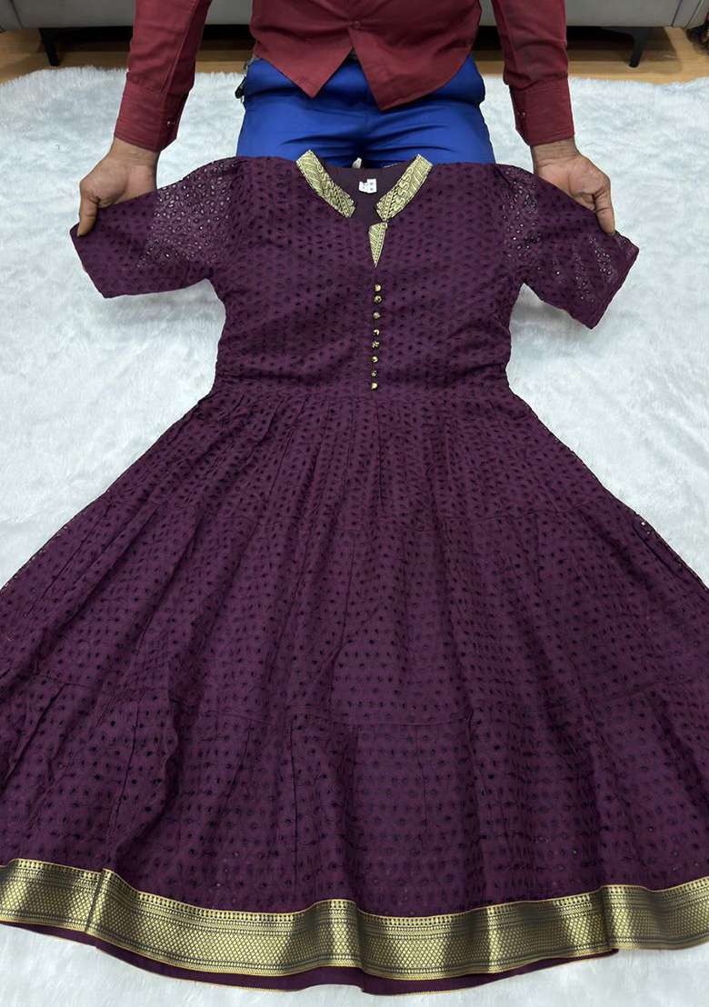 Purple Embroidery Hakoba Kurti Set - Indya