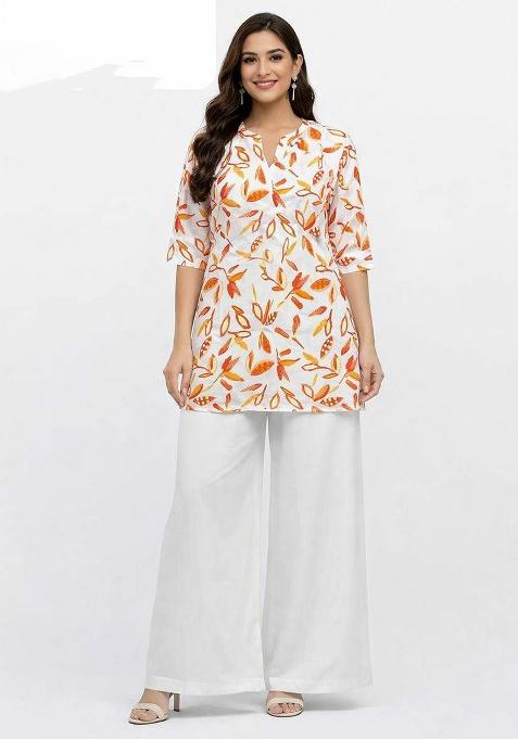 White Embroidery Rayon Kurti Set