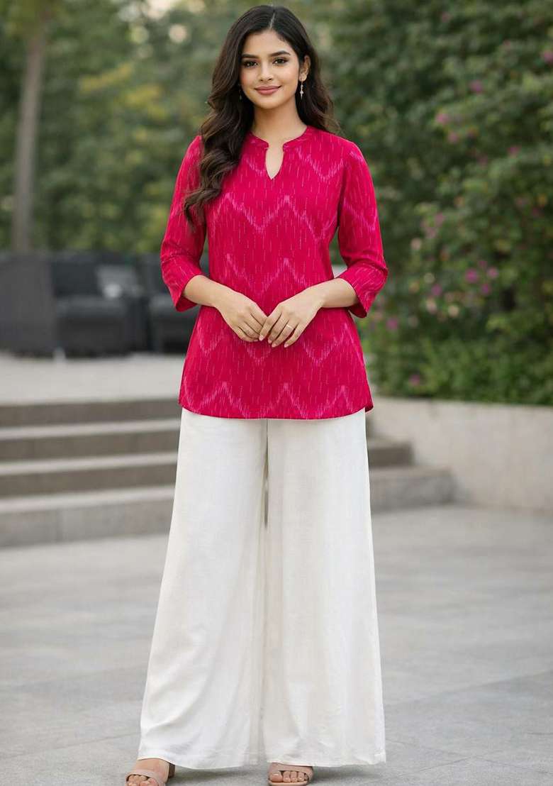 Pink Embroidery Rayon Kurti Set - Indya