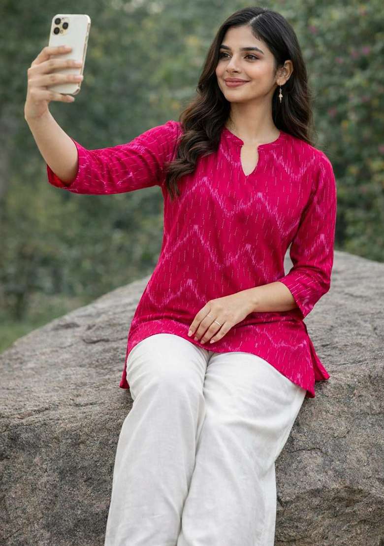 Pink Embroidery Rayon Kurti Set - Indya