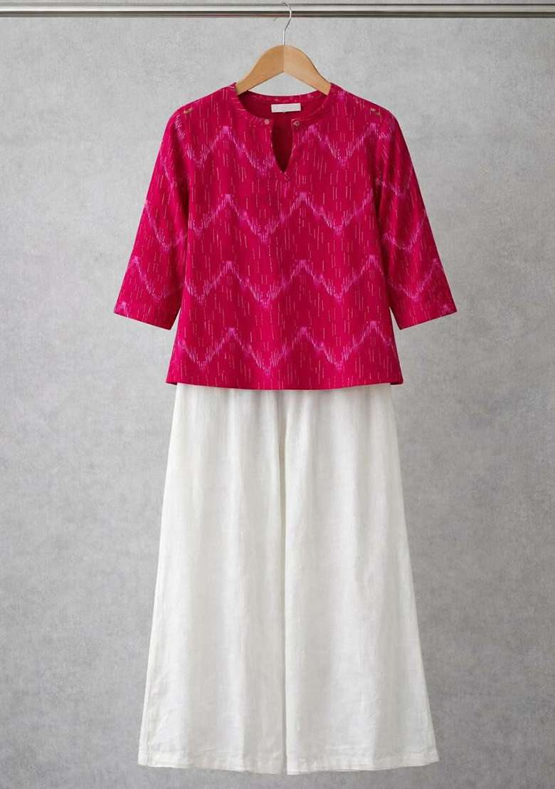 Pink Embroidery Rayon Kurti Set - Indya