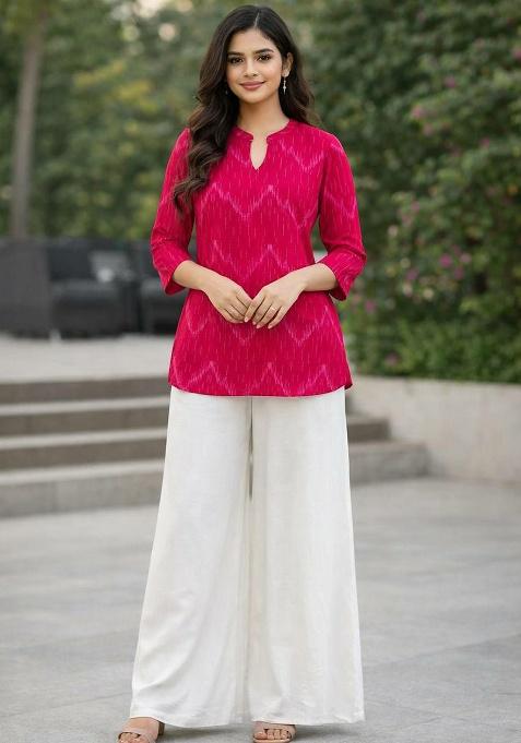 Pink Embroidery Rayon Kurti Set