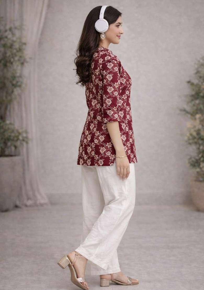 Red Embroidery Rayon Kurti Set - Indya