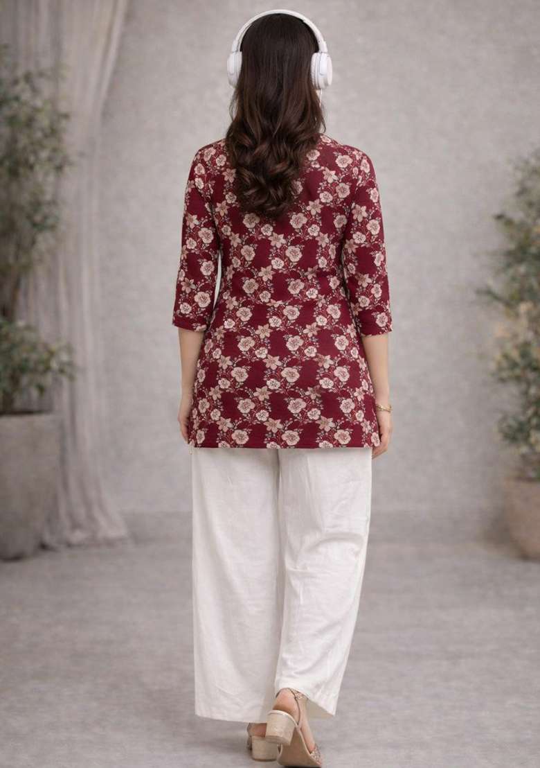 Red Embroidery Rayon Kurti Set - Indya