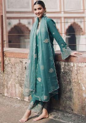 Rama Green Embroidery Rayon Kurti Set