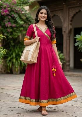 Pink Embroidery Vichitra Kurti Set