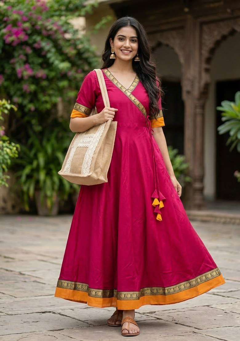 Pink Embroidery Vichitra Kurti Set - Indya