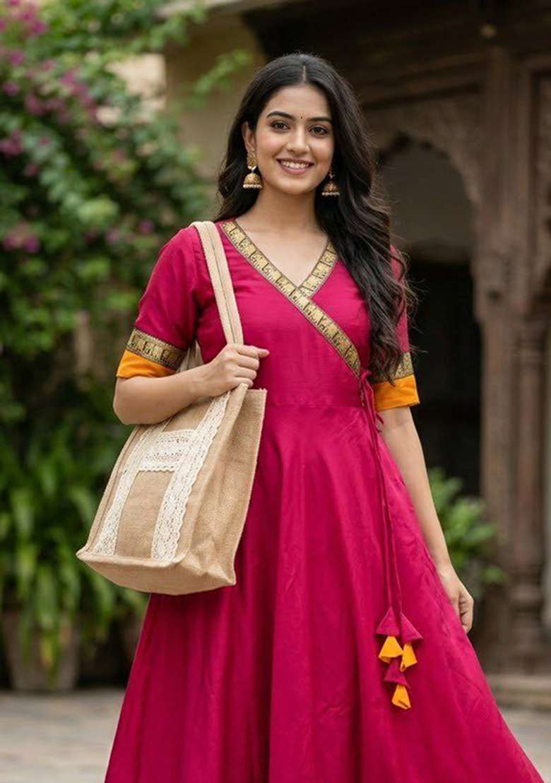 Pink Embroidery Vichitra Kurti Set - Indya