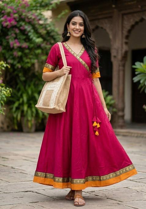 Pink Embroidery Vichitra Kurti Set