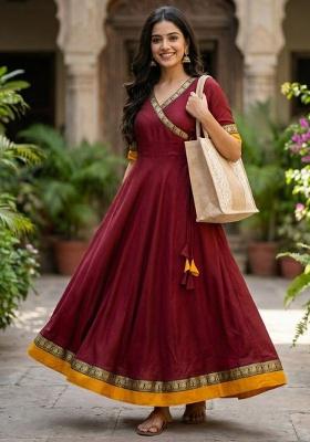 Red Embroidery Vichitra Kurti Set