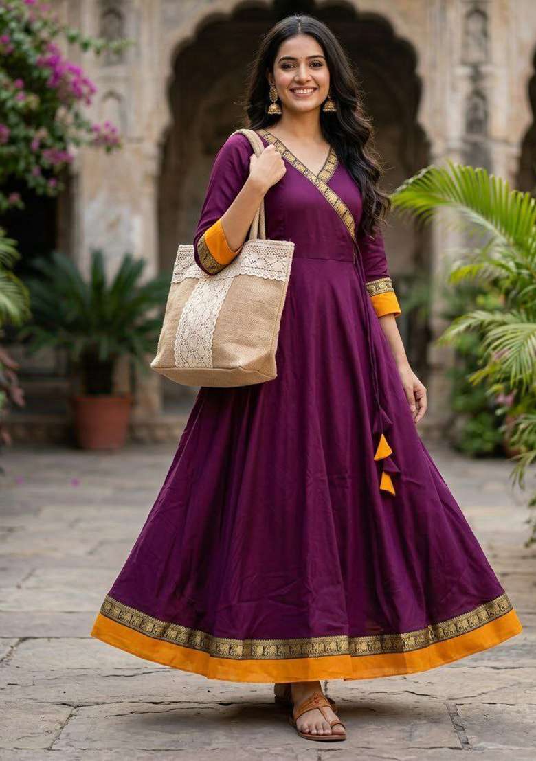 Purple Embroidery Vichitra Kurti Set - Indya