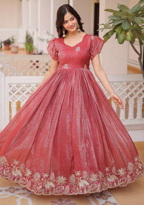 Pink Embroidery Crunchy Kurti Set