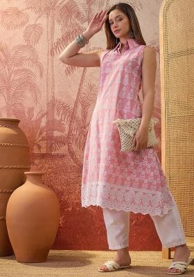 Peach Embroidery Cotton Kurta