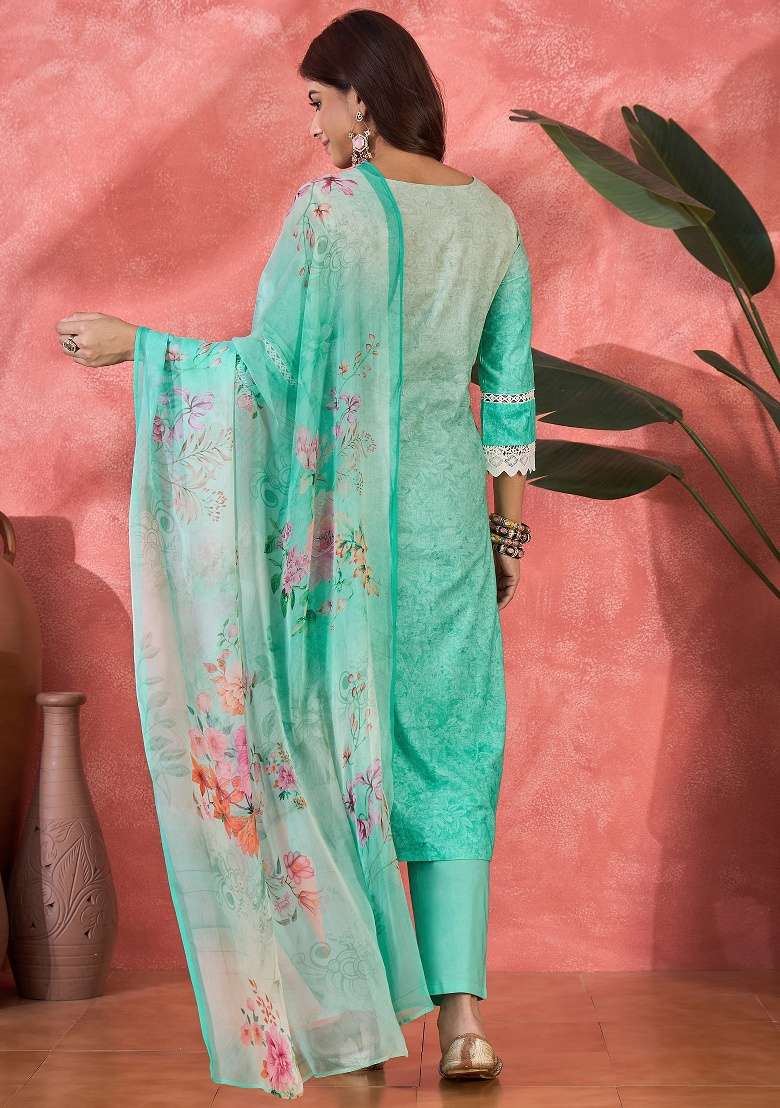 See Green Embroidery Cotton Kurta Set - Indya