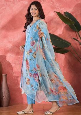 Blue Embroidery Cotton Kurta Set