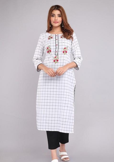 White Printed Cotton Kurta Set
