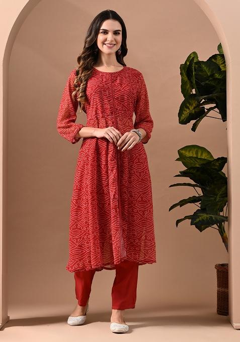 Maroon Printed Rayon Kurta Set