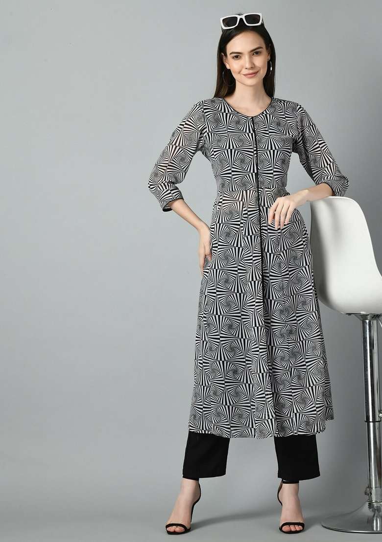 Black Printed Georgette Kurta Set - Indya