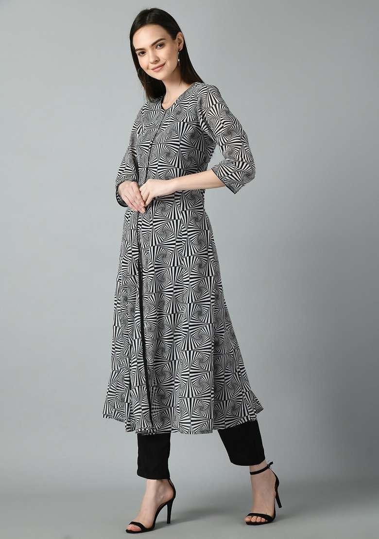 Black Printed Georgette Kurta Set - Indya