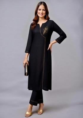 Black Embroidery Rayon Kurti Set