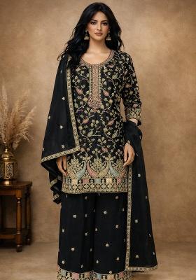 Black Embroidery Chinon Kurta Set