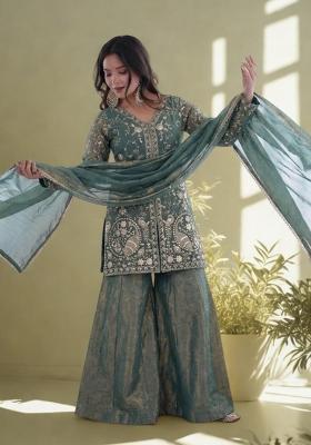 Green Embroidery Silk Kurta Set