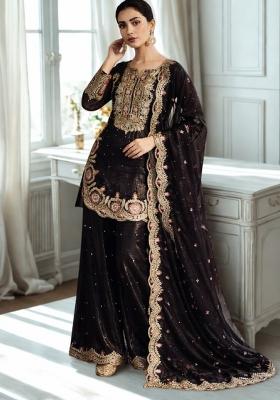 Black Embroidery Silk Kurta Set