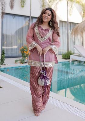 Pink Embroidery Silk Kurta Set