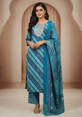 Blue Embroidery Cotton Kurta Set